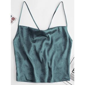 dark green floral silk printed tank top